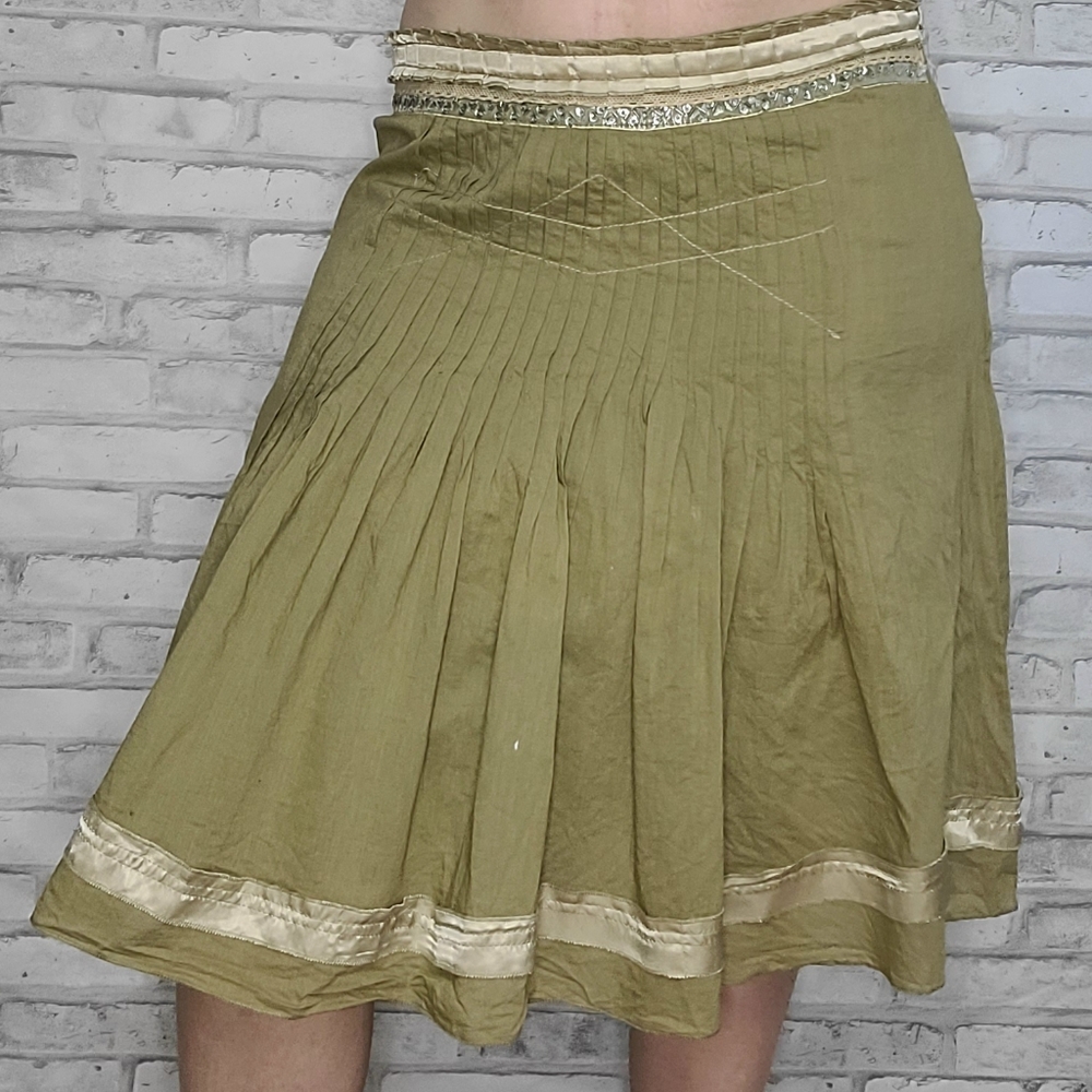 For the Republic Green Flowy Cottagecore Boho Knee Length Skirt